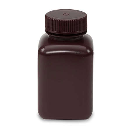 Globe Scientific Diamond RealSeal Bottle, Wide Mouth, Square, Amber HDPE with Amber PP Closure, 250mL, 12PK 7180250AM